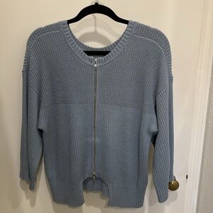 Cabi Fair Play Reversible Gray Blue Cardigan Sweater Size Small
